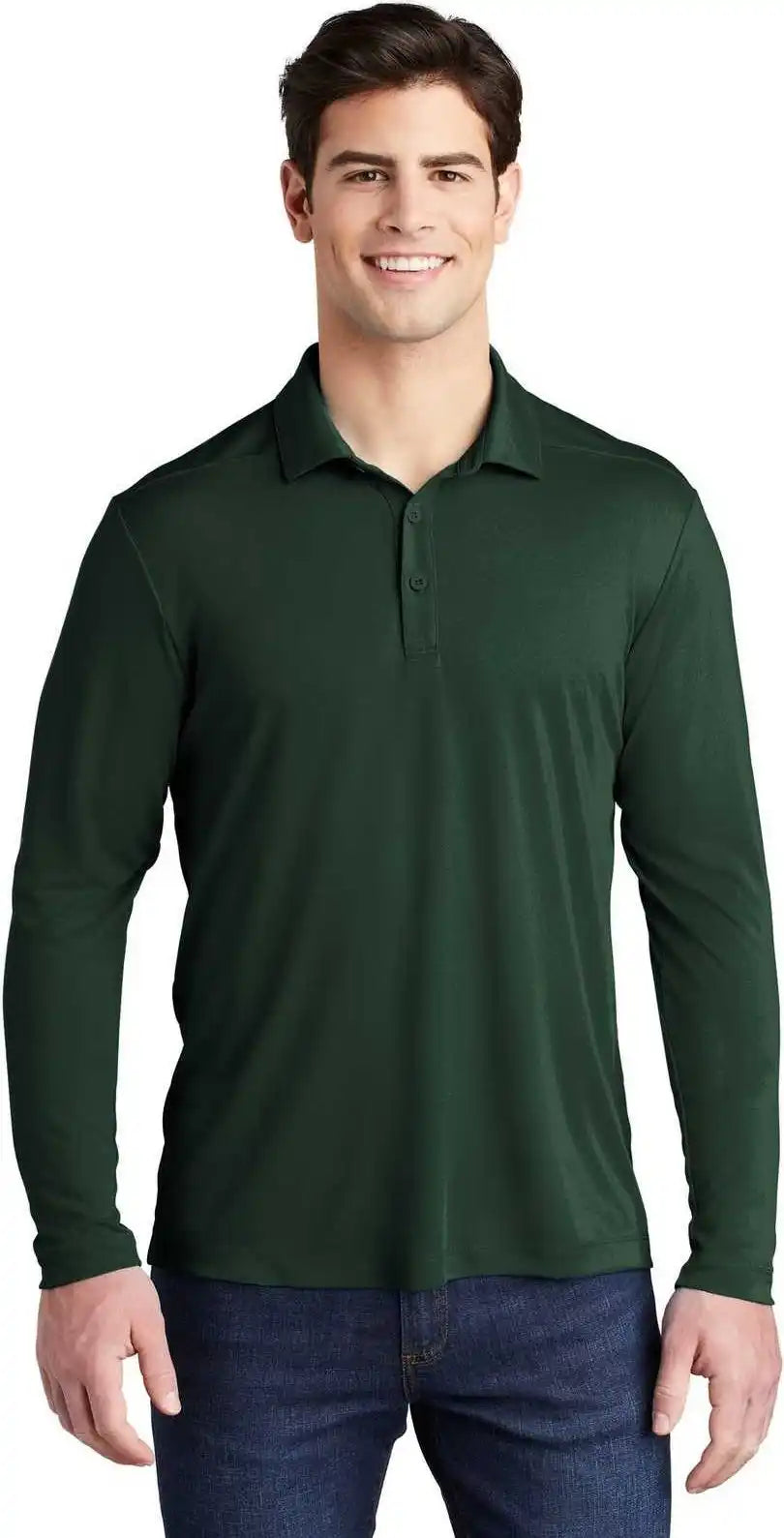 Sport Tek St520ls Posi Uv Pro Long Sleeve Polo Forest Green