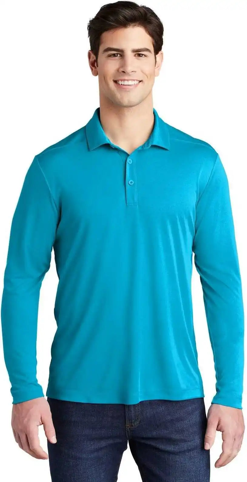 Sport Tek St520ls Posi Uv Pro Long Sleeve Polo Sapphire