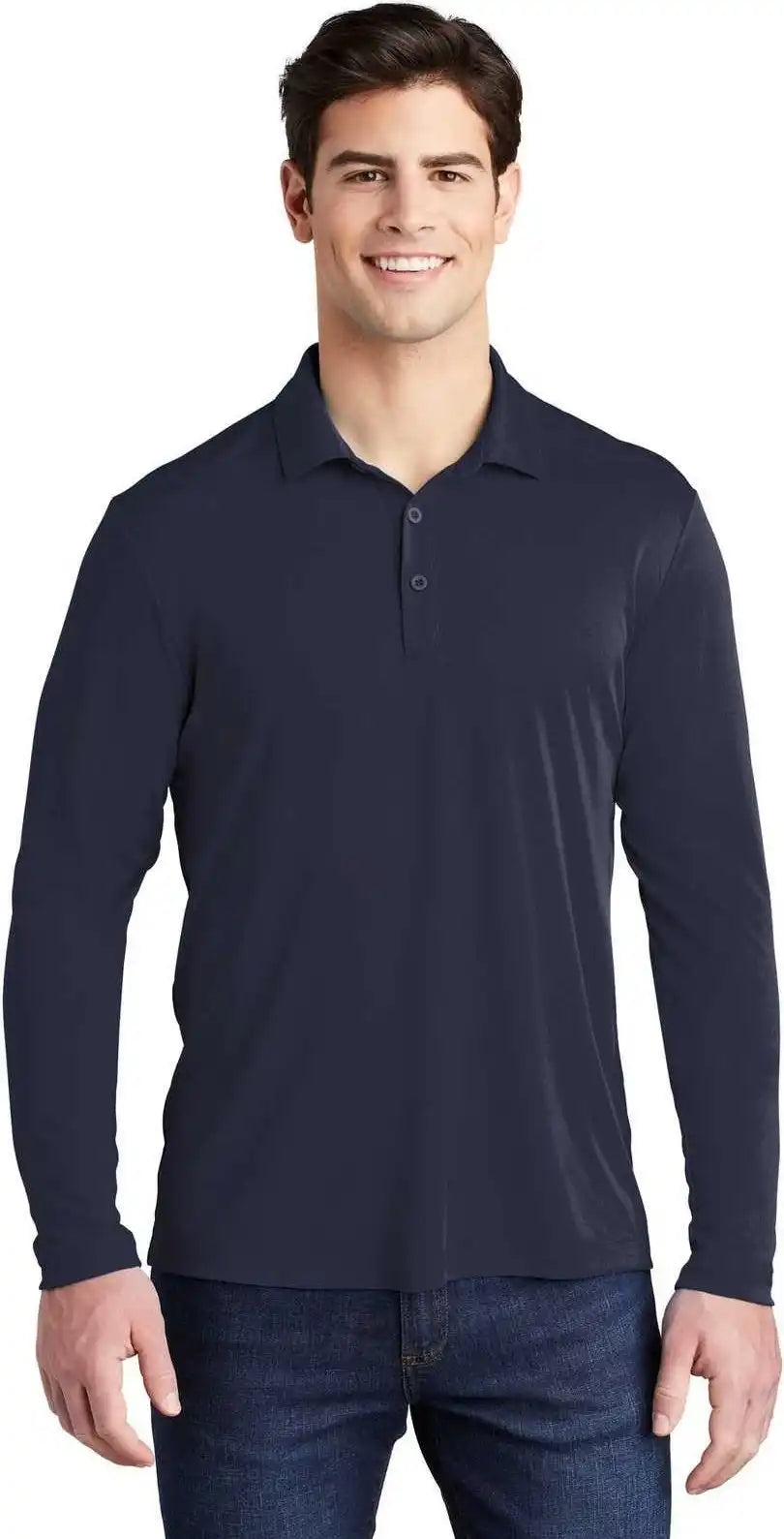 Sport Tek St520ls Posi Uv Pro Long Sleeve Polo True Navy