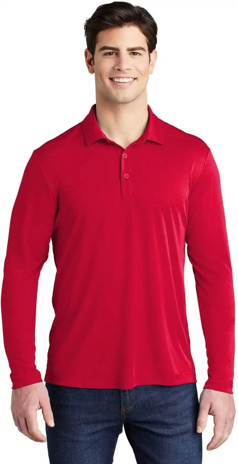 Sport Tek St520ls Posi Uv Pro Long Sleeve Polo True Red