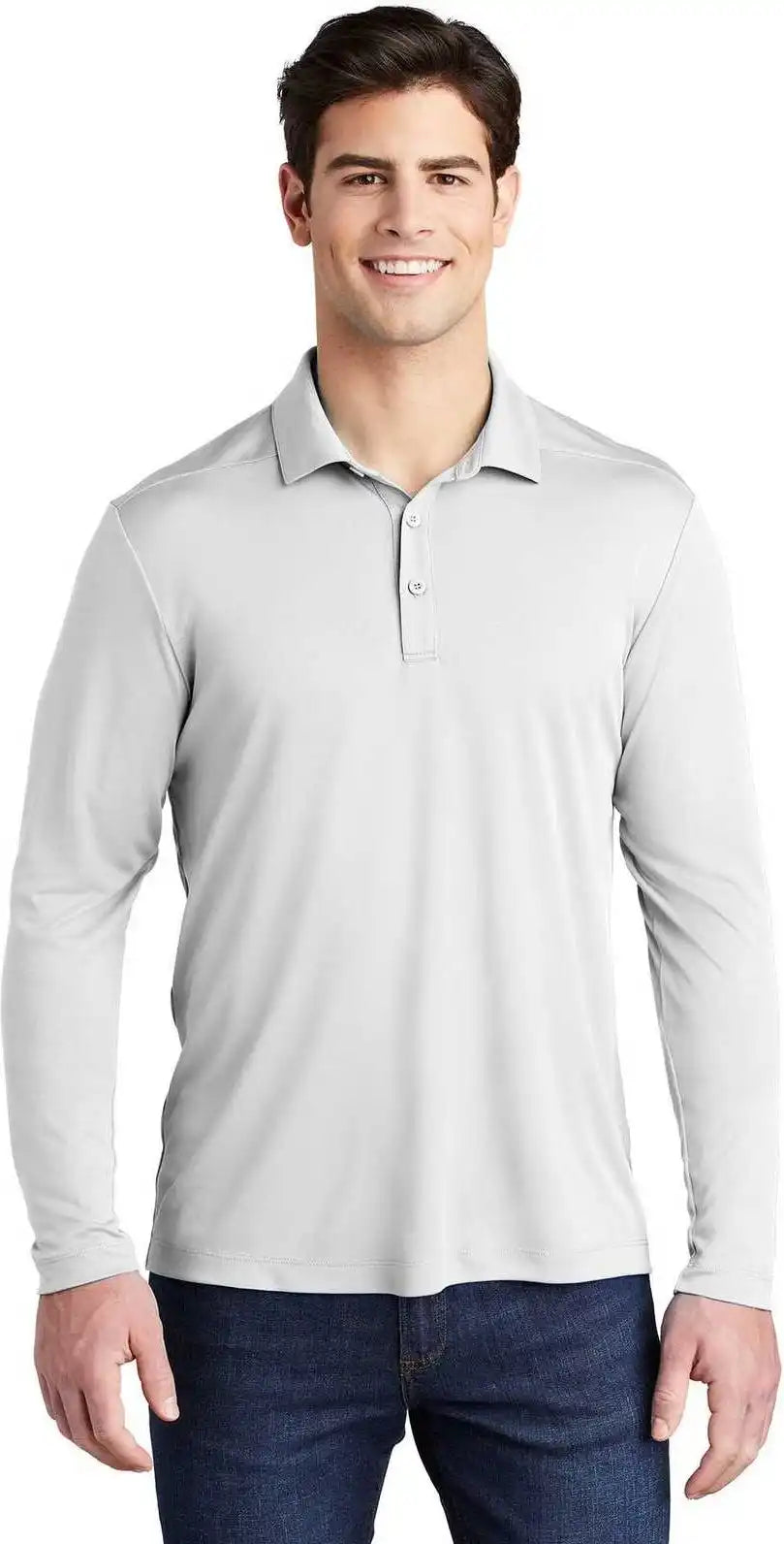 Sport Tek St520ls Posi Uv Pro Long Sleeve Polo White
