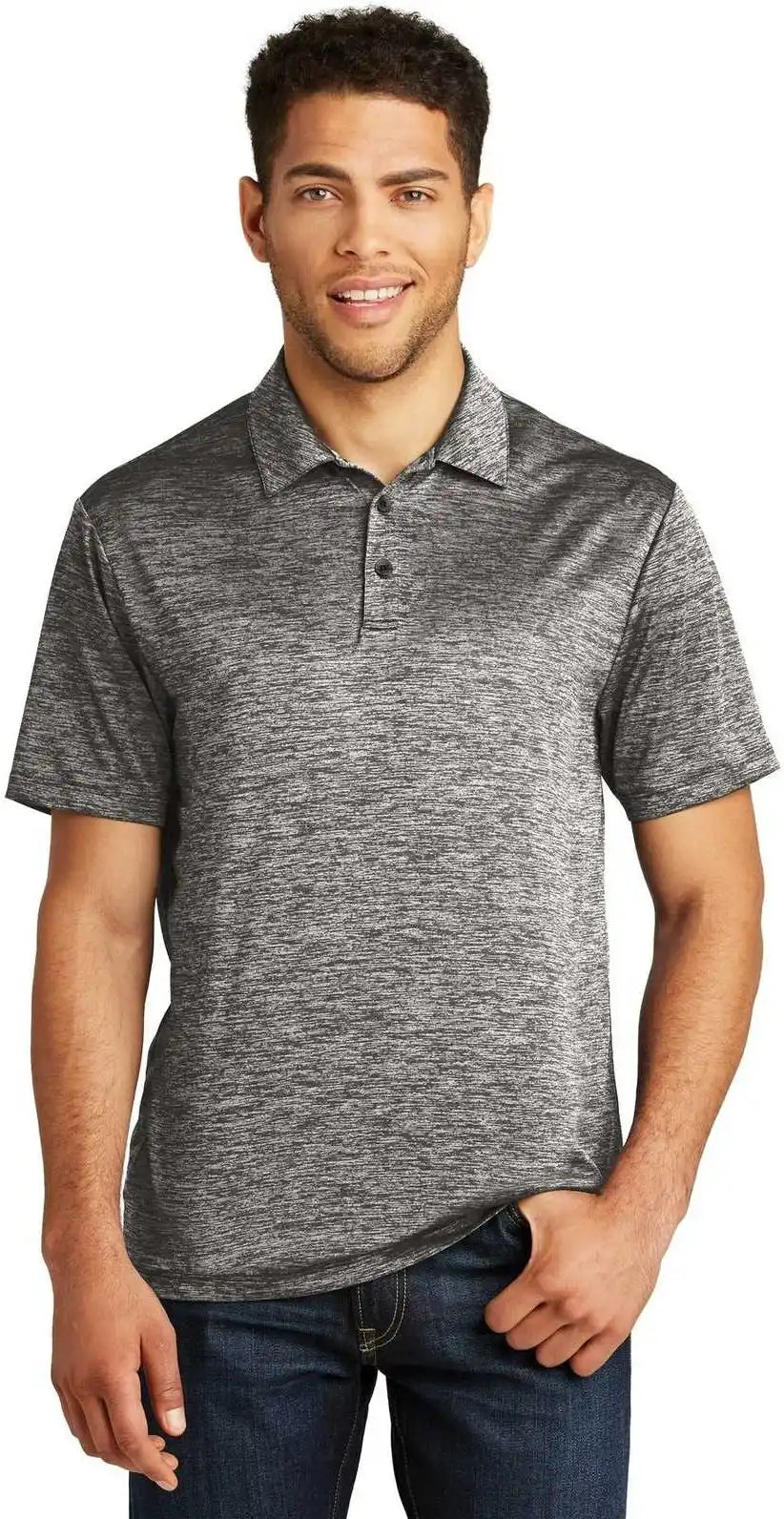 Sport Tek St590 Posicharge Electric Heather Polo Black