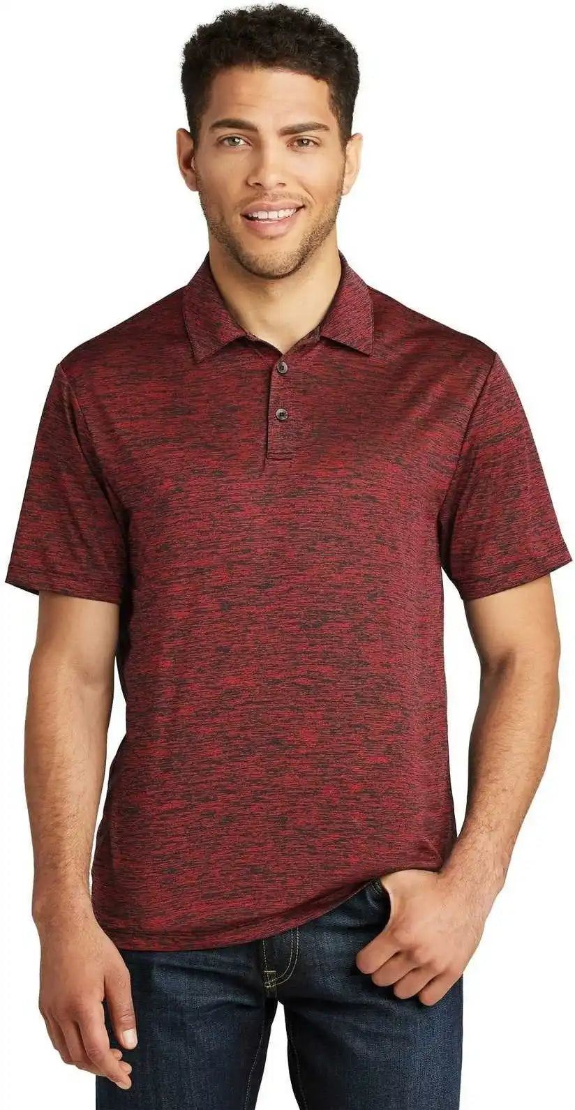 Sport-tek St590 Posicharge Electric Heather Polo - Deep Red-black