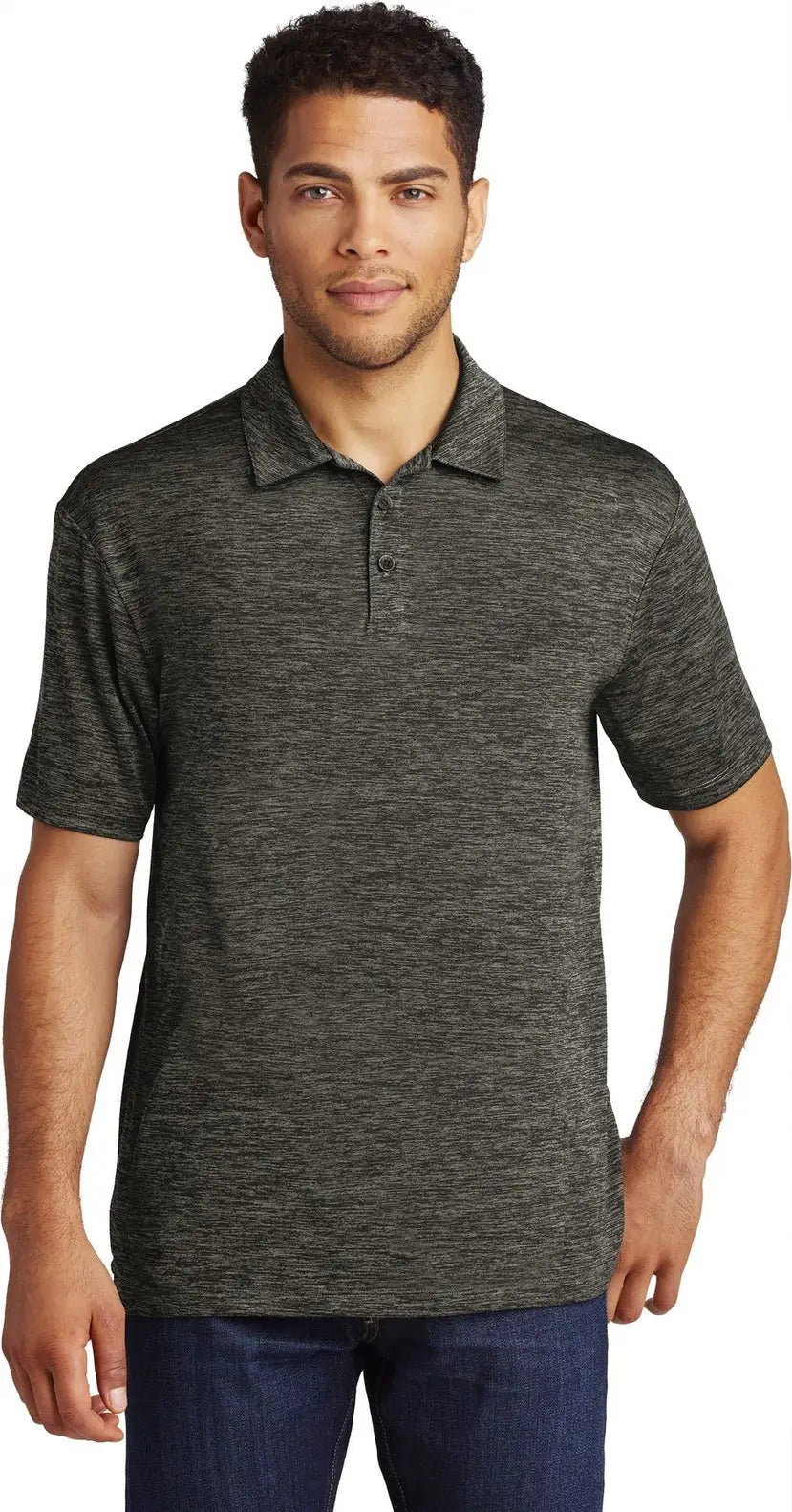 Sport-tek St590 Posicharge Electric Heather Polo - Gray-black - Adult Xs