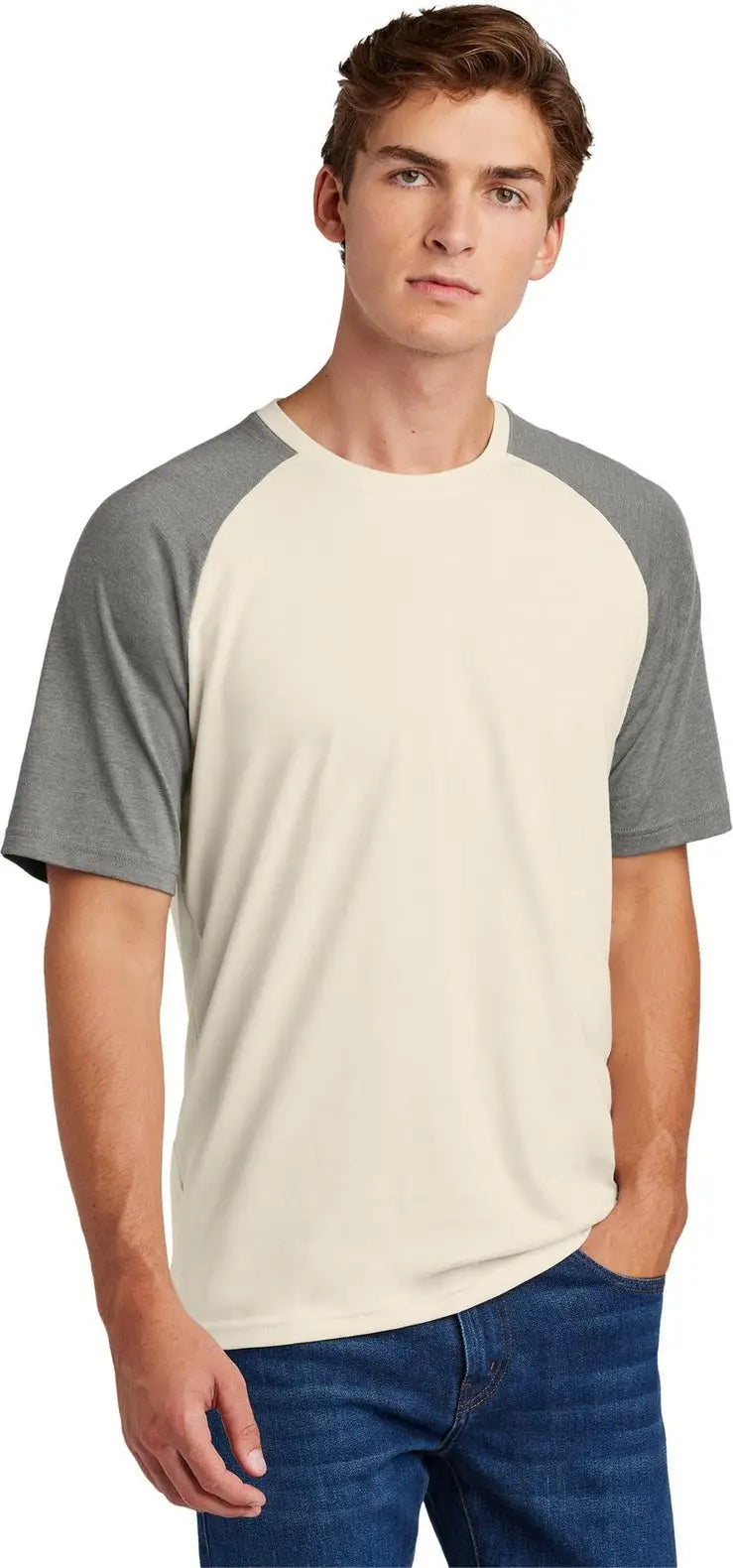 Sport-tek St6040 Halftime Raglan Tee - Vintage Heather Ecru - Heather/ / Adult Xs