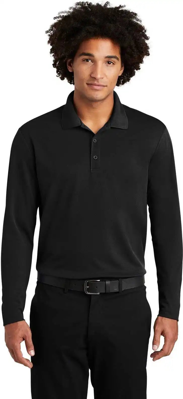 Sport Tek St640ls Posicharge Racermesh Long Sleeve Polo Black
