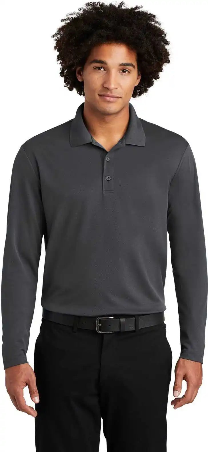 Sport Tek St640ls Posicharge Racermesh Long Sleeve Polo Graphite Gray