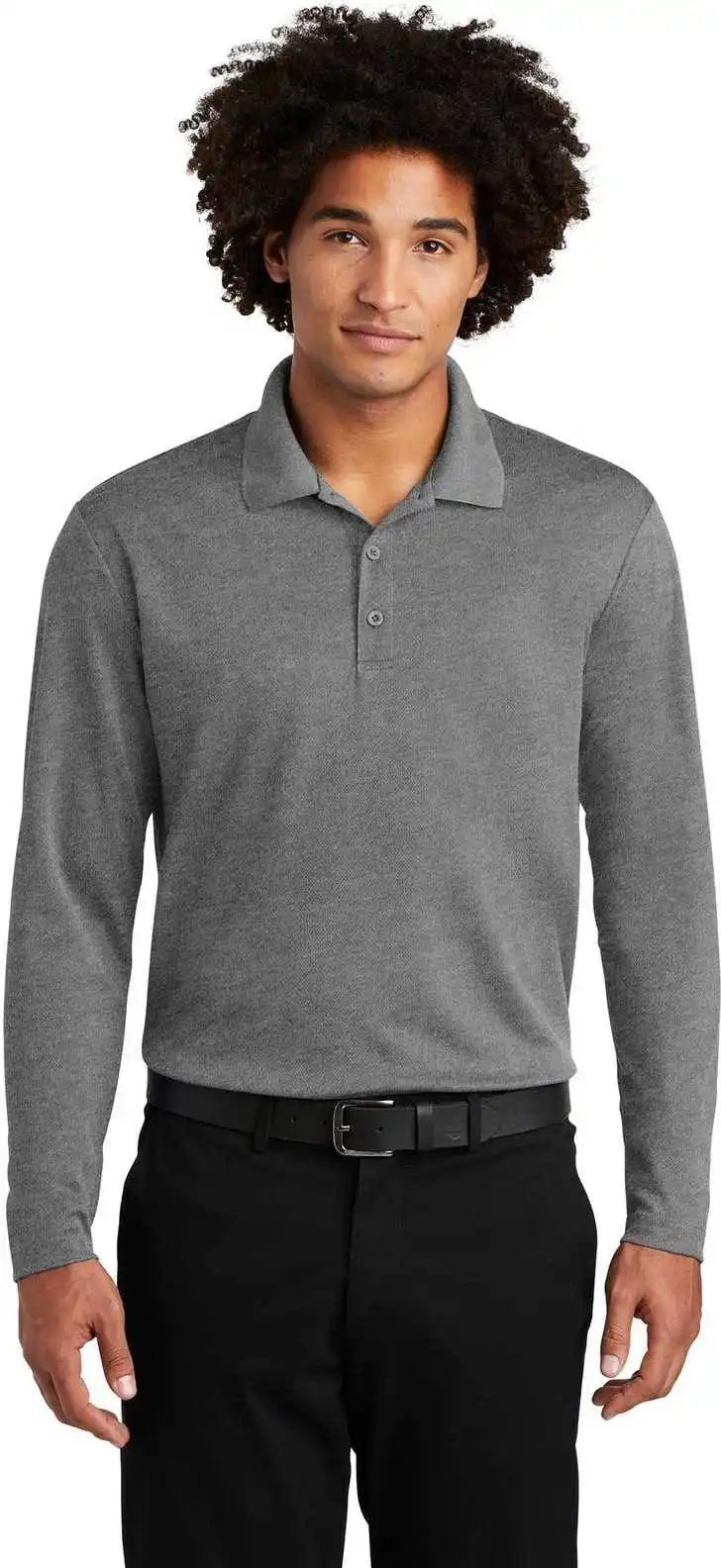 Sport Tek St640ls Posicharge Racermesh Long Sleeve Polo Gray Heather