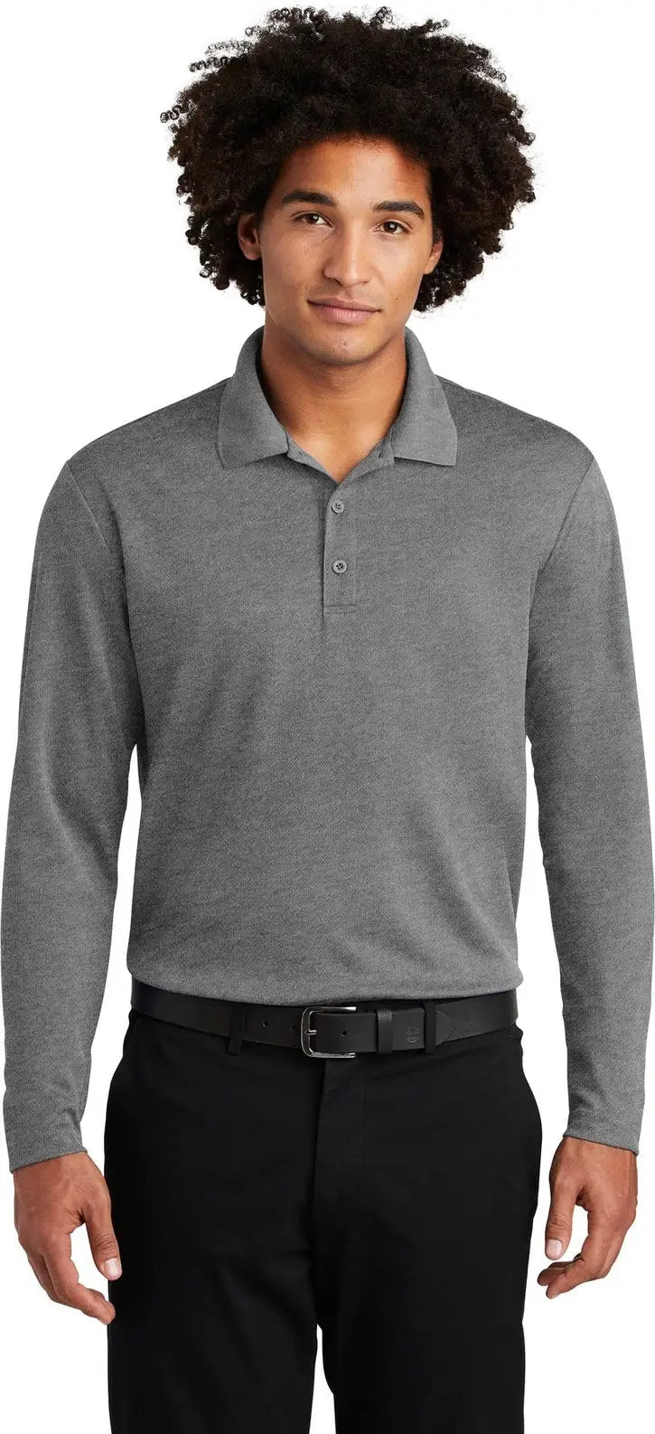 Sport-tek St640ls Posicharge Racermesh Long Sleeve Polo - Gray Heather - Adult Xs
