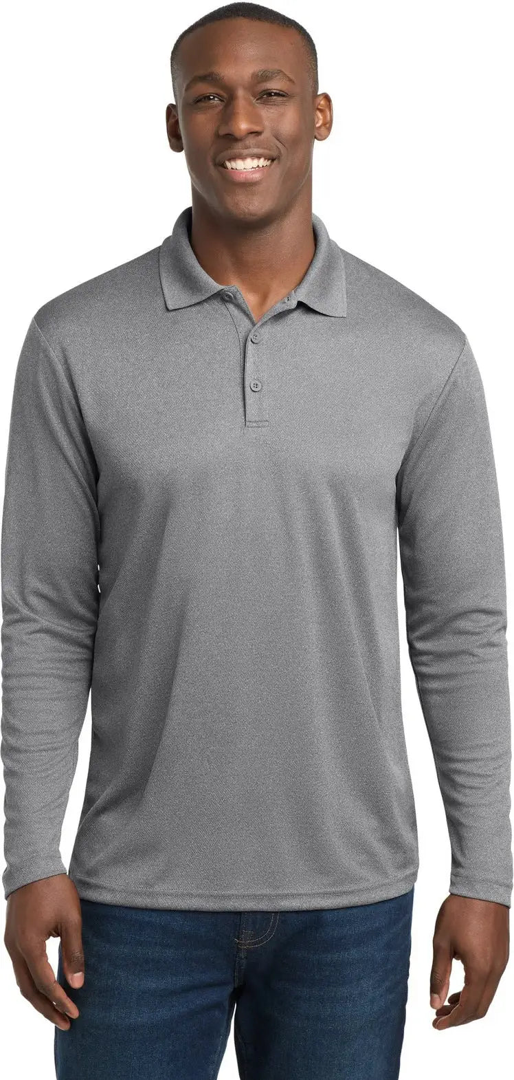 Sport-tek St640ls Posicharge Racermesh Long Sleeve Polo - Gray Heather