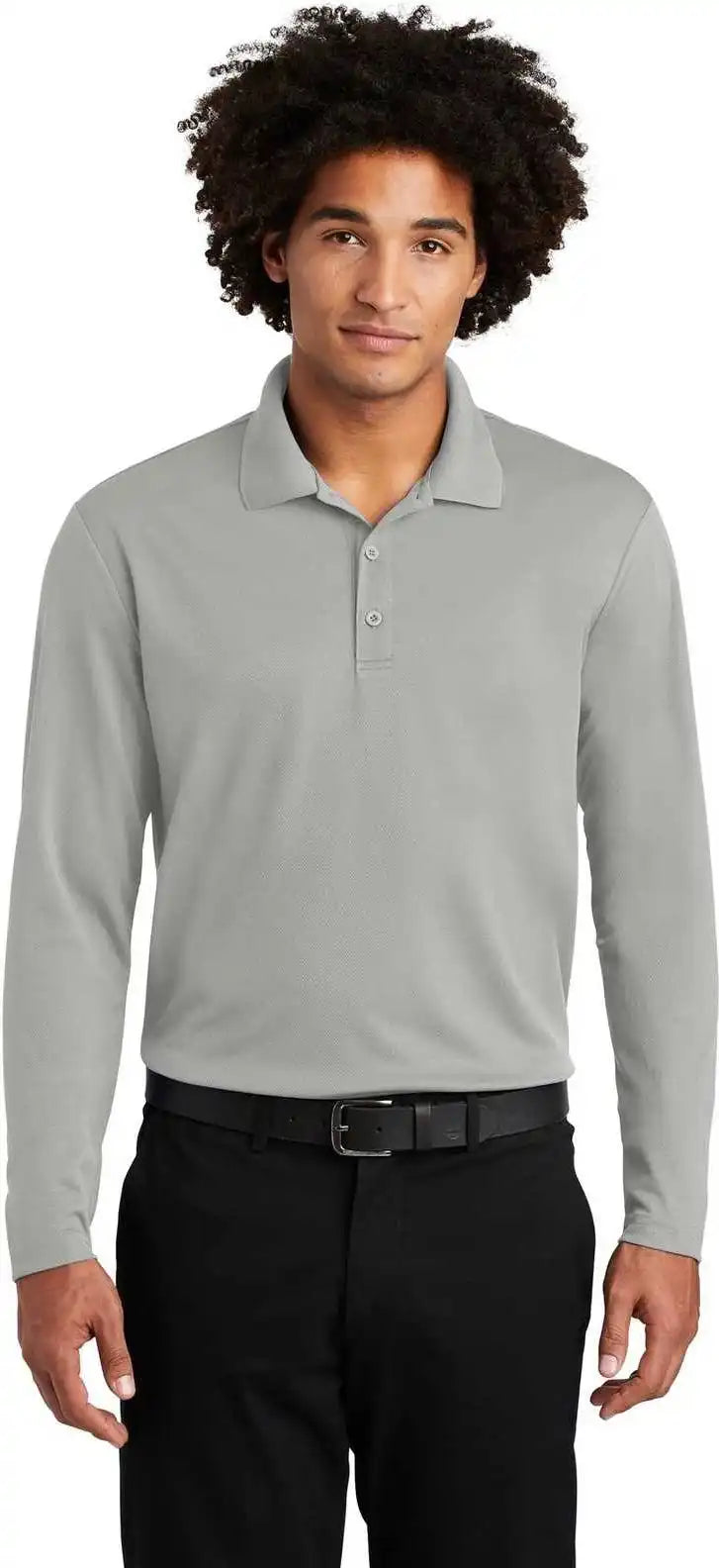 Sport Tek St640ls Posicharge Racermesh Long Sleeve Polo Silver