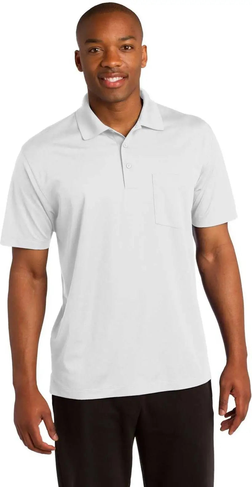 Sport-tek St651 Micropique Sport-wick Pocket Polo - White