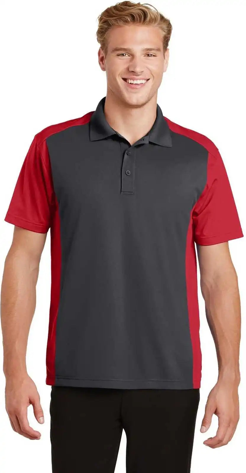 Sport Tek St652 Colorblock Micropique Wick Polo Iron Gray True Red