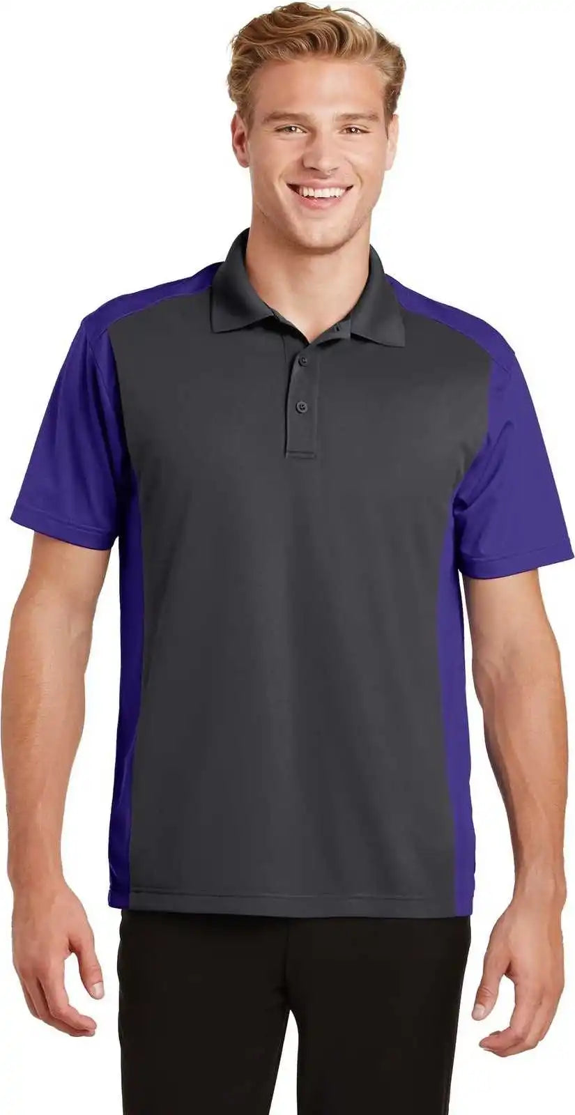 Sport-tek St652 Colorblock Micropique Sport-wick Polo - Iron Gray Purple