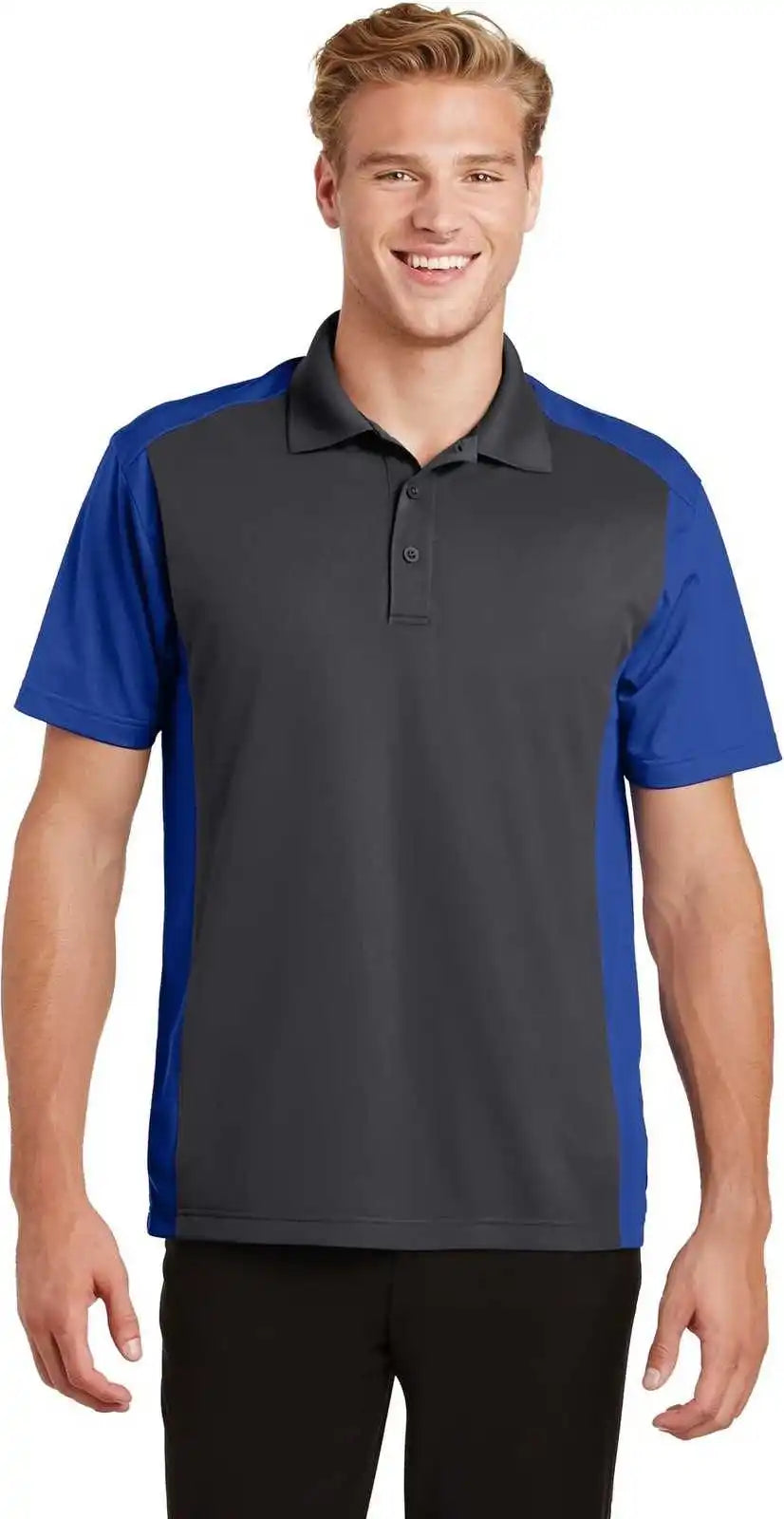 Sport-tek St652 Colorblock Micropique Sport-wick Polo - Iron Gray True Royal