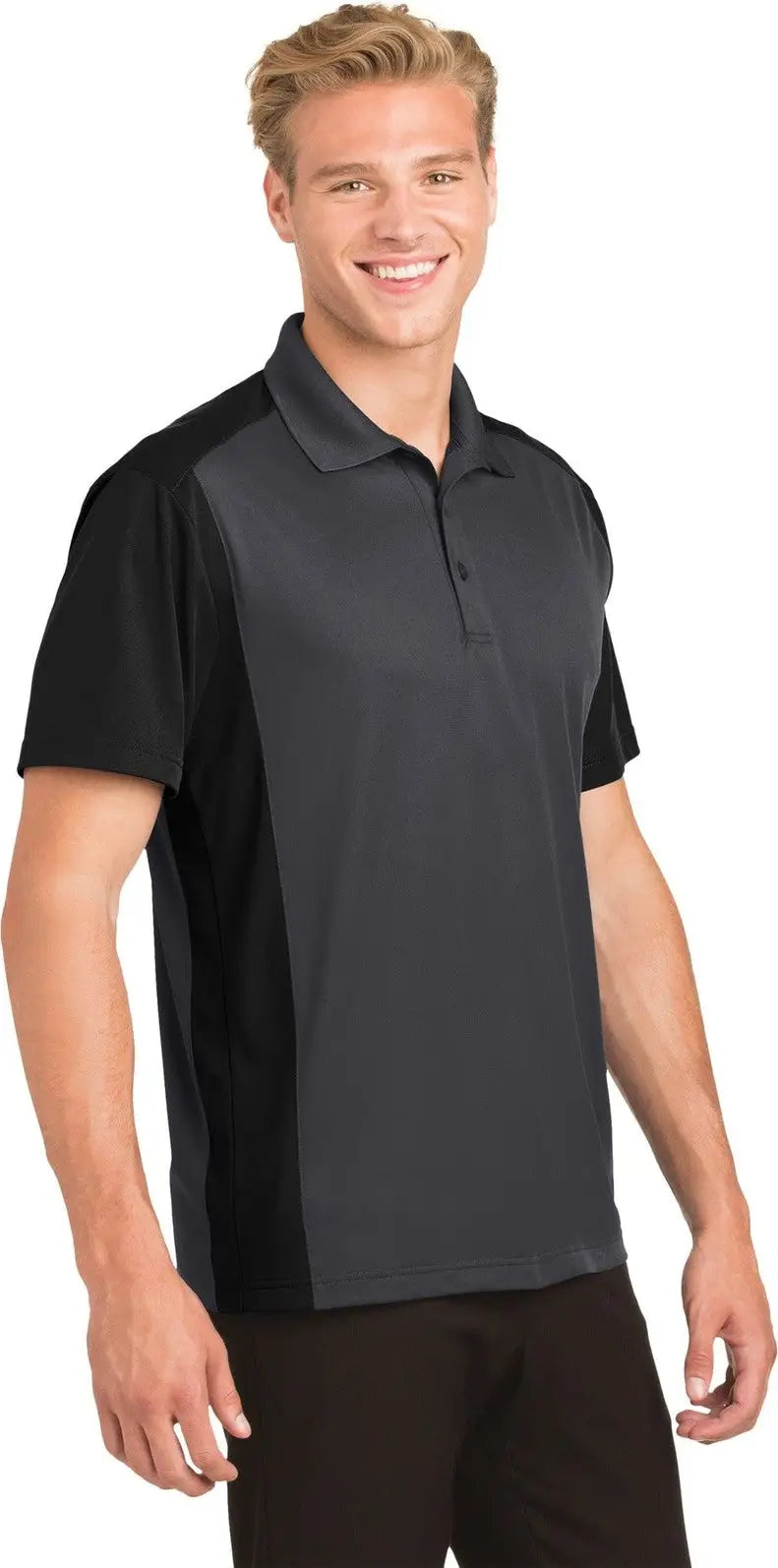 Sport-tek St652 Colorblock Micropique Sport-wick Polo - Iron Gray Black