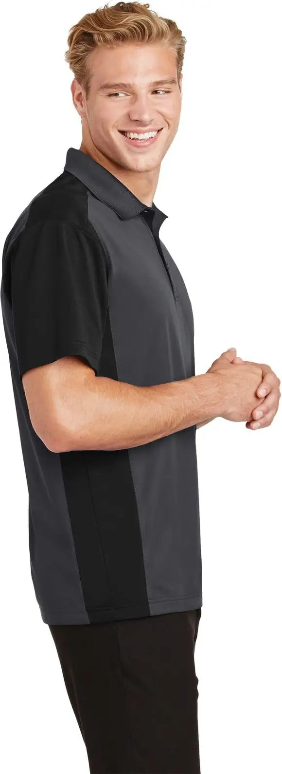 Sport-tek St652 Colorblock Micropique Sport-wick Polo - Iron Gray Black