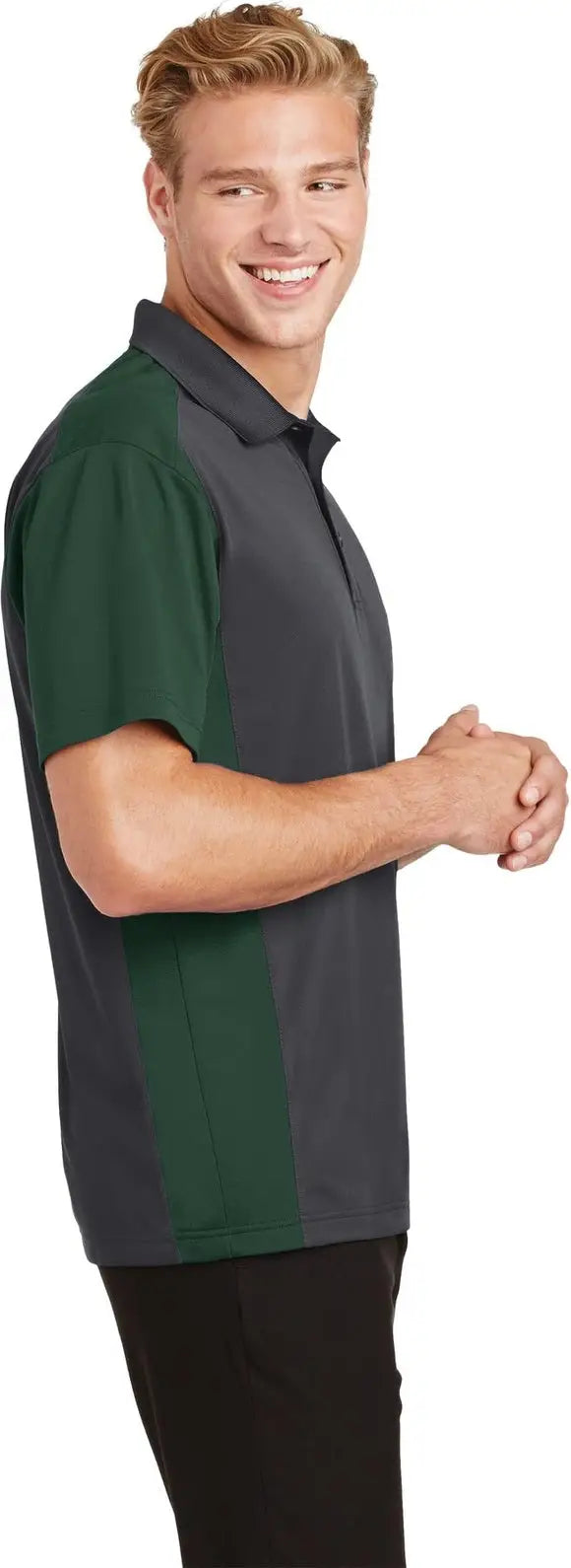 Sport-tek St652 Colorblock Micropique Sport-wick Polo - Iron Gray Forest Green
