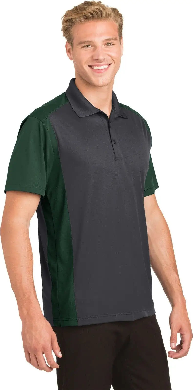 Sport-tek St652 Colorblock Micropique Sport-wick Polo - Iron Gray Forest Green
