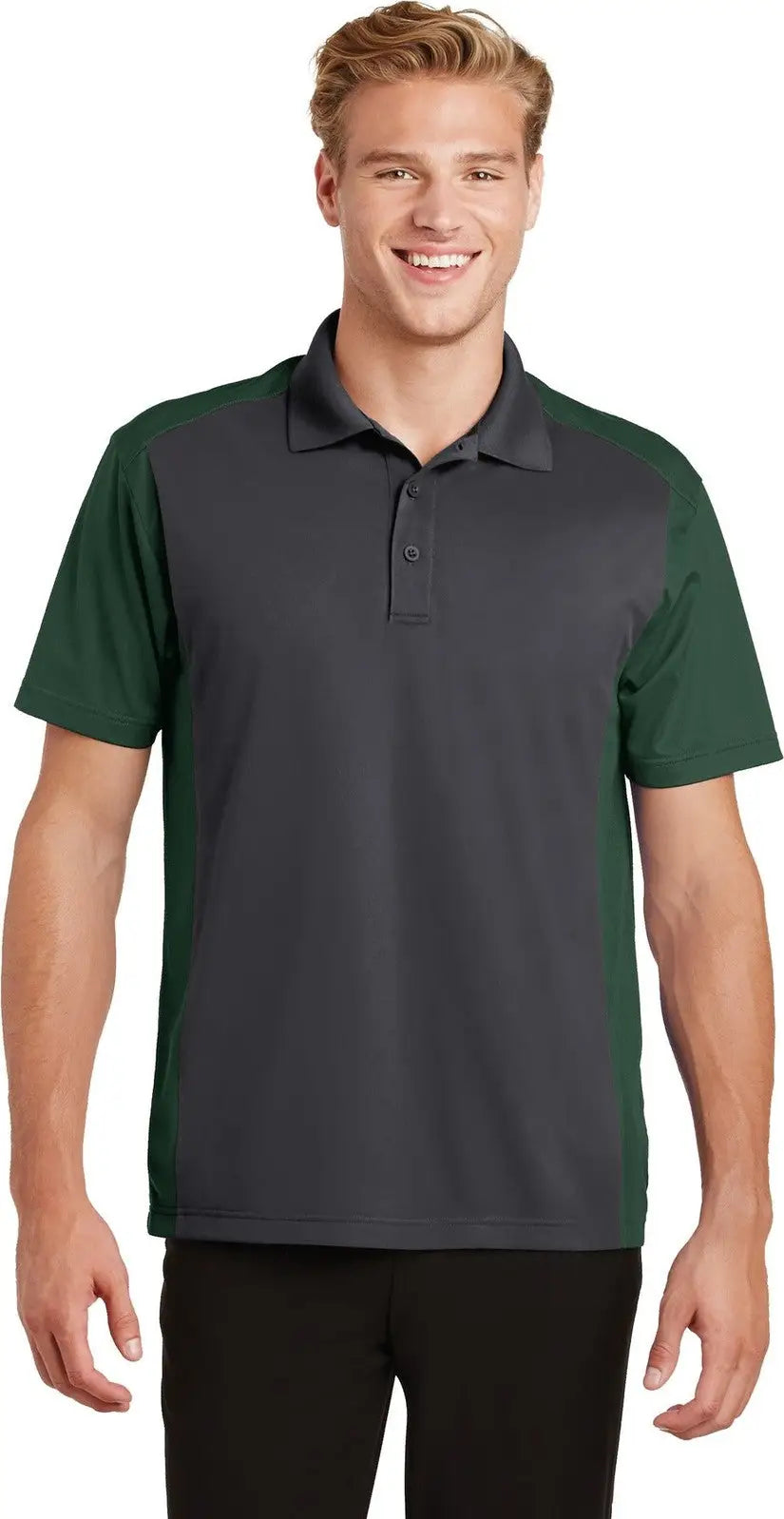 Sport-tek St652 Colorblock Micropique Sport-wick Polo - Iron Gray Forest Green - Gray/ / Adult Xs