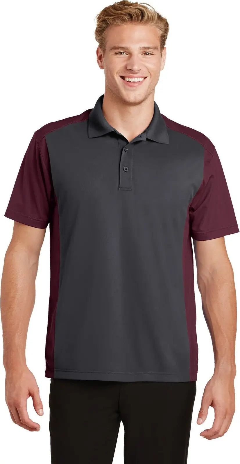 Sport-tek St652 Colorblock Micropique Sport-wick Polo - Iron Gray Maroon - Gray/ / Adult Xs