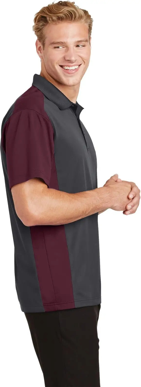 Sport-tek St652 Colorblock Micropique Sport-wick Polo - Iron Gray Maroon