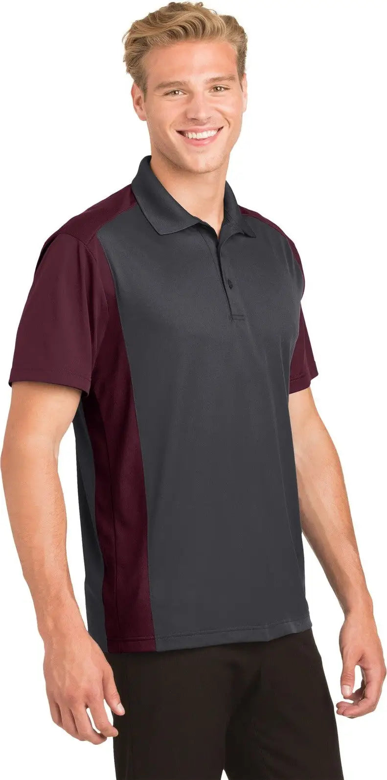Sport-tek St652 Colorblock Micropique Sport-wick Polo - Iron Gray Maroon