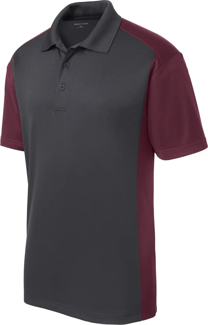 Sport-tek St652 Colorblock Micropique Sport-wick Polo - Iron Gray Maroon