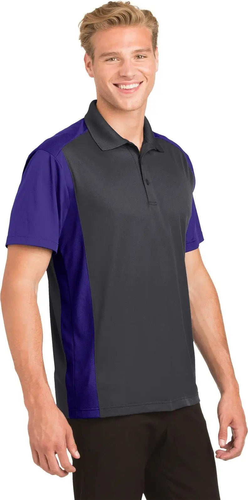 Sport-tek St652 Colorblock Micropique Sport-wick Polo - Iron Gray Purple