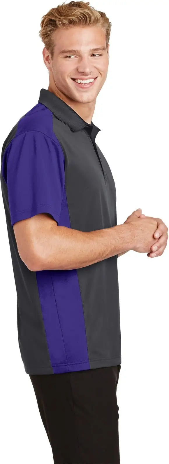 Sport-tek St652 Colorblock Micropique Sport-wick Polo - Iron Gray Purple