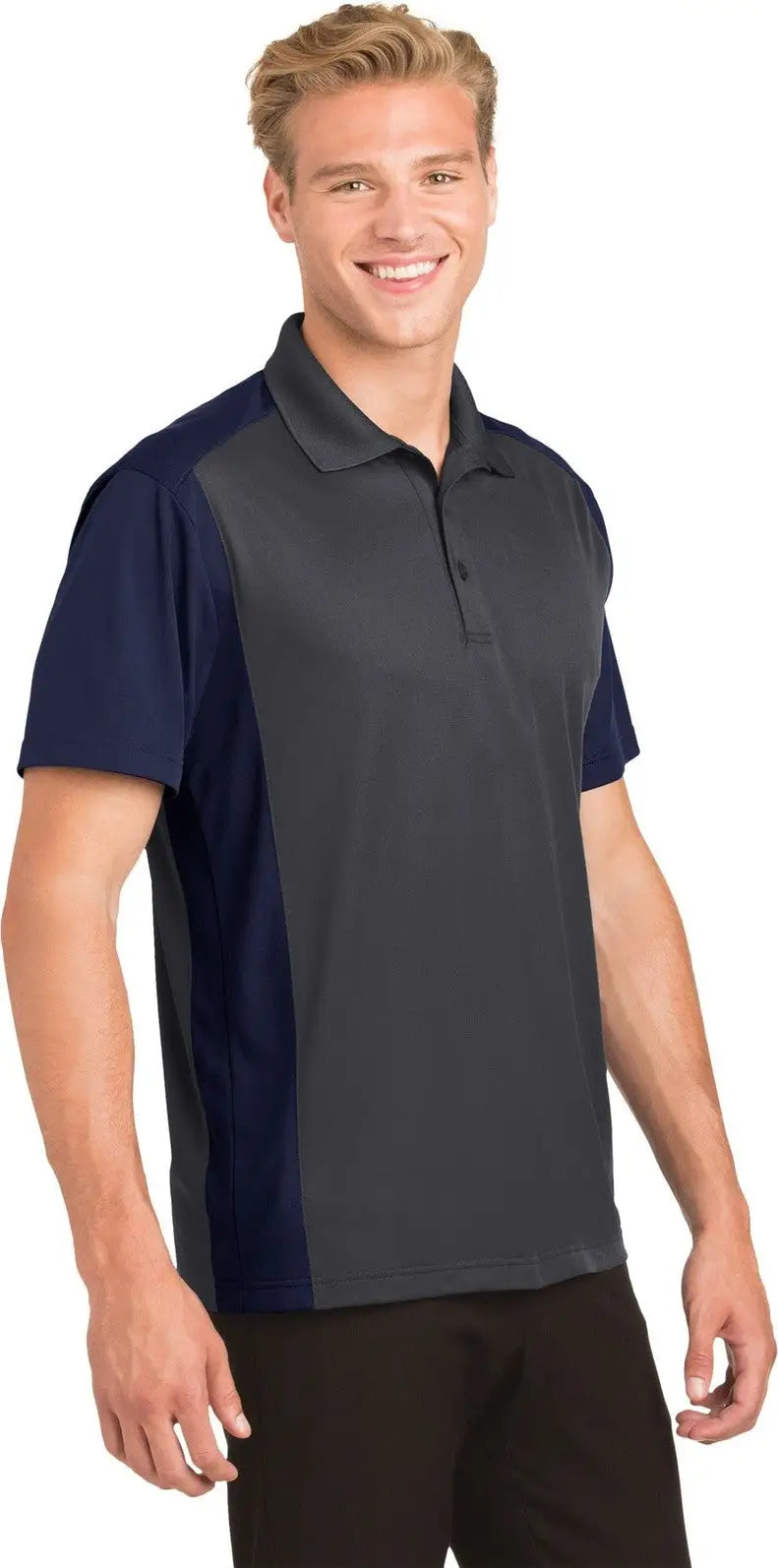 Sport-tek St652 Colorblock Micropique Sport-wick Polo - Iron Gray True Navy