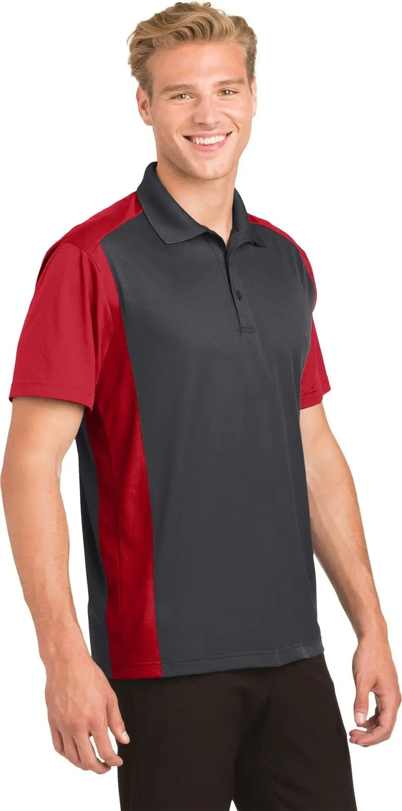 Sport-tek St652 Colorblock Micropique Sport-wick Polo - Iron Gray True Red