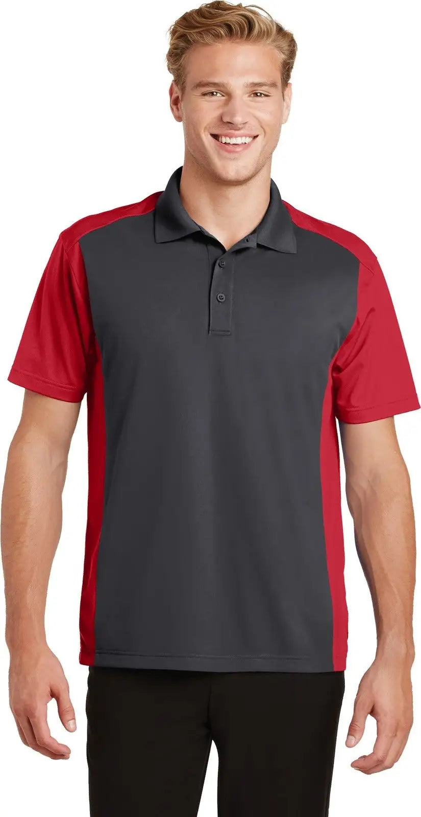 Sport-tek St652 Colorblock Micropique Sport-wick Polo - Iron Gray True Red - Gray/ / Adult Xs