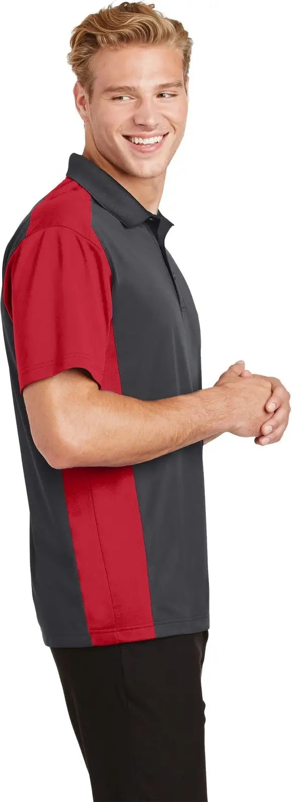 Sport-tek St652 Colorblock Micropique Sport-wick Polo - Iron Gray True Red