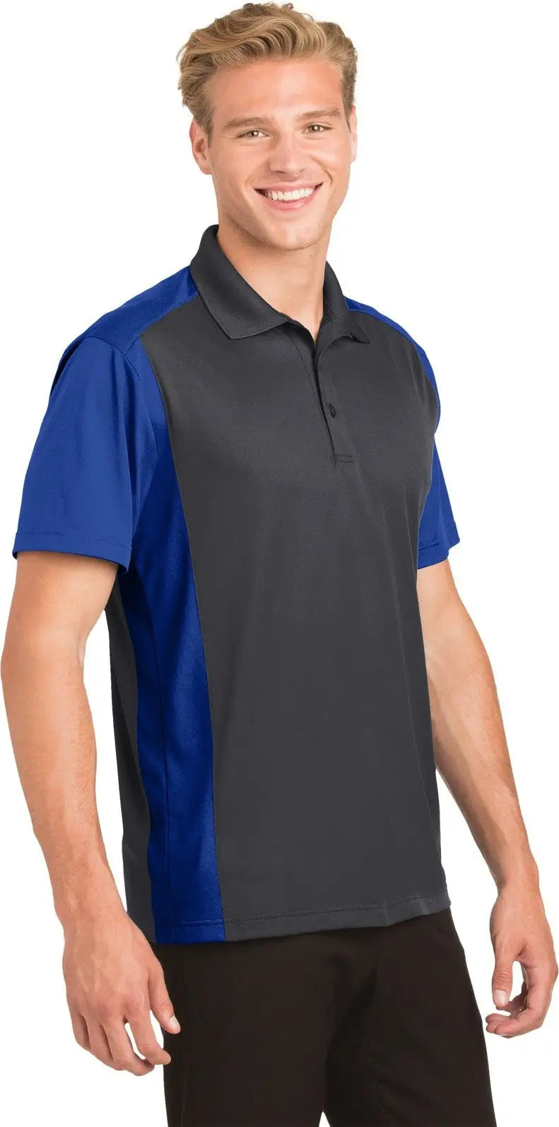 Sport-tek St652 Colorblock Micropique Sport-wick Polo - Iron Gray True Royal