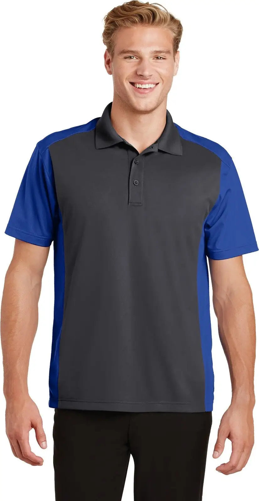 Sport-tek St652 Colorblock Micropique Sport-wick Polo - Iron Gray True Royal - Gray/ / Adult Xs