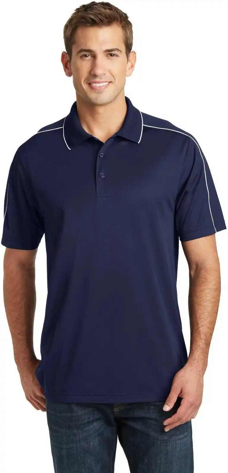 Sport Tek St653 Micropique Wick Piped Polo True Navy White