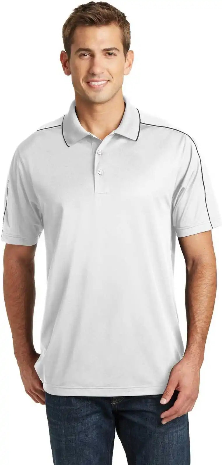 Sport-tek St653 Micropique Sport-wick Piped Polo - White Iron Gray
