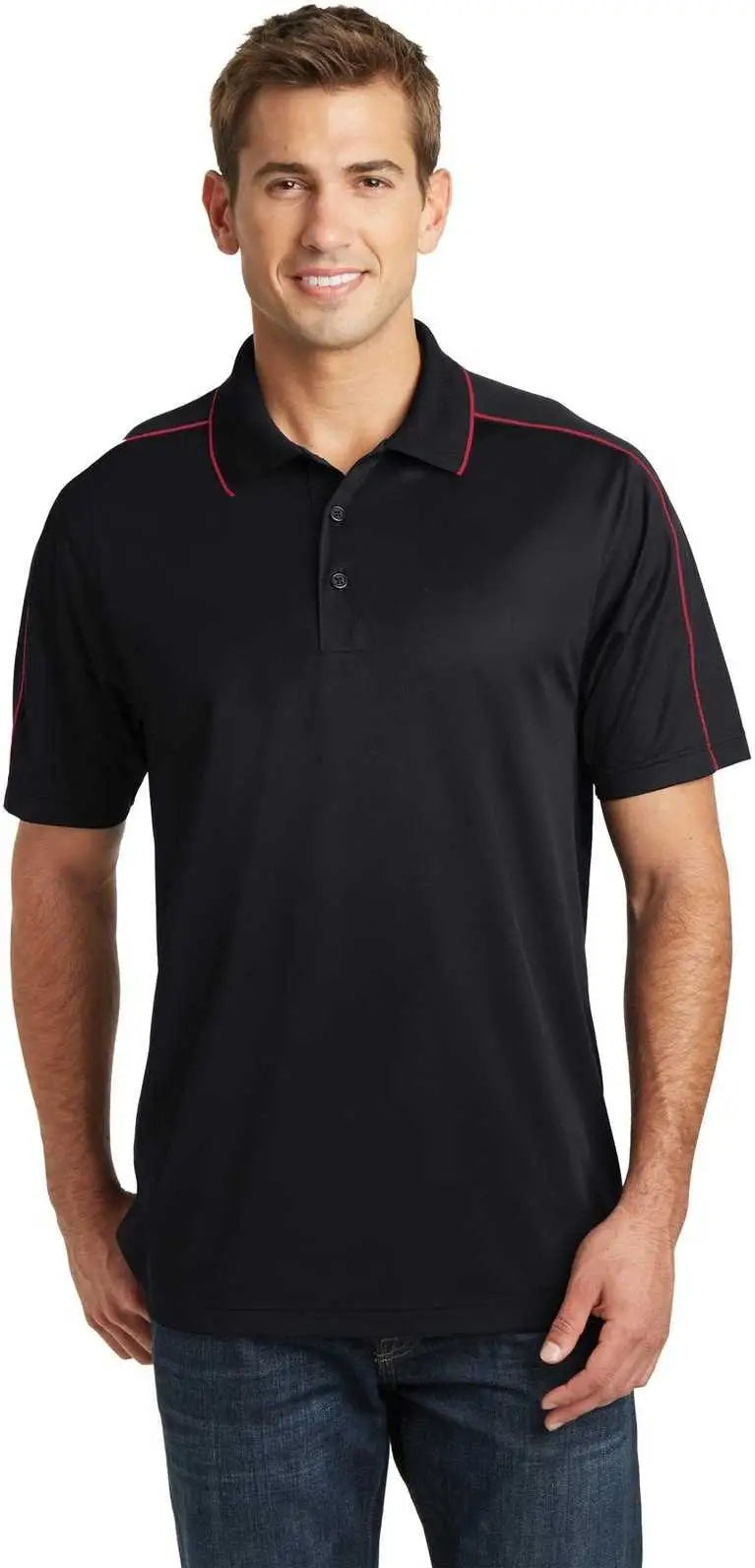 Sport-tek St653 Micropique Sport-wick Piped Polo - Black True Red