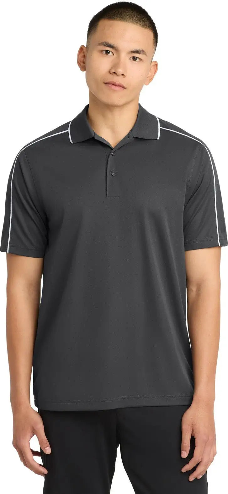 Sport-tek St653 Micropique Sport-wick Piped Polo - Iron Gray White