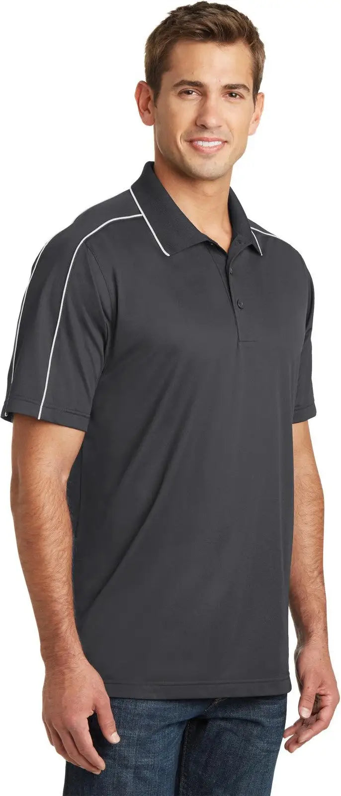 Sport-tek St653 Micropique Sport-wick Piped Polo - Iron Gray White