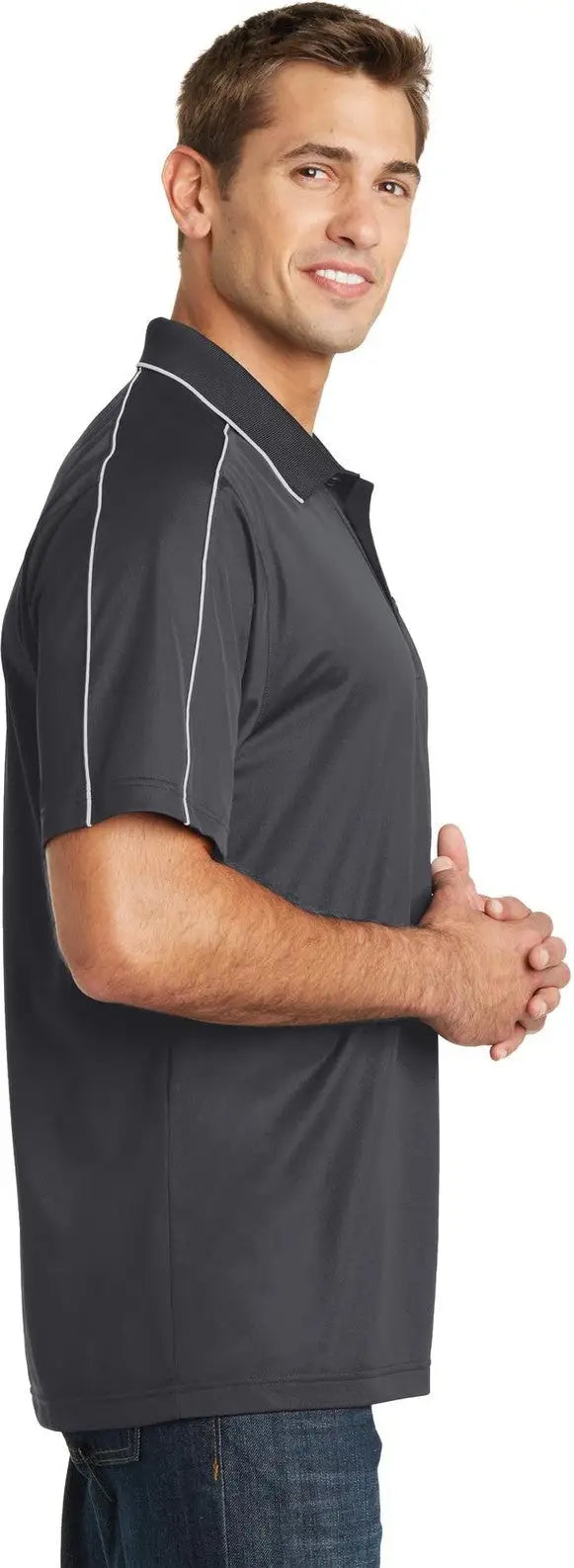 Sport-tek St653 Micropique Sport-wick Piped Polo - Iron Gray White