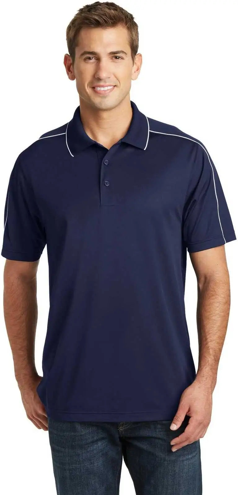 Sport-tek St653 Micropique Sport-wick Piped Polo - True Navy White