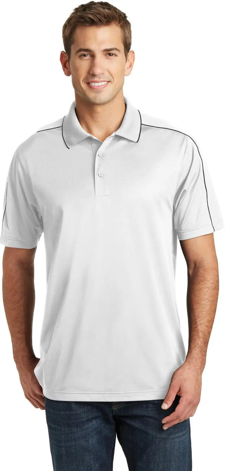 Sport-tek St653 Micropique Sport-wick Piped Polo - White Iron Gray - White/ / Adult Xs