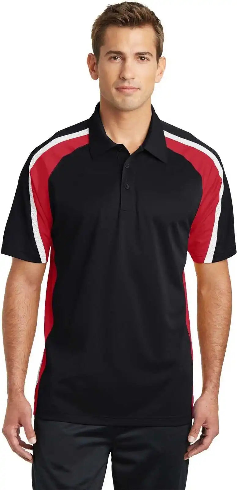 Sport-tek St654 Tricolor Micropique Sport-wick Polo - Black True Red White