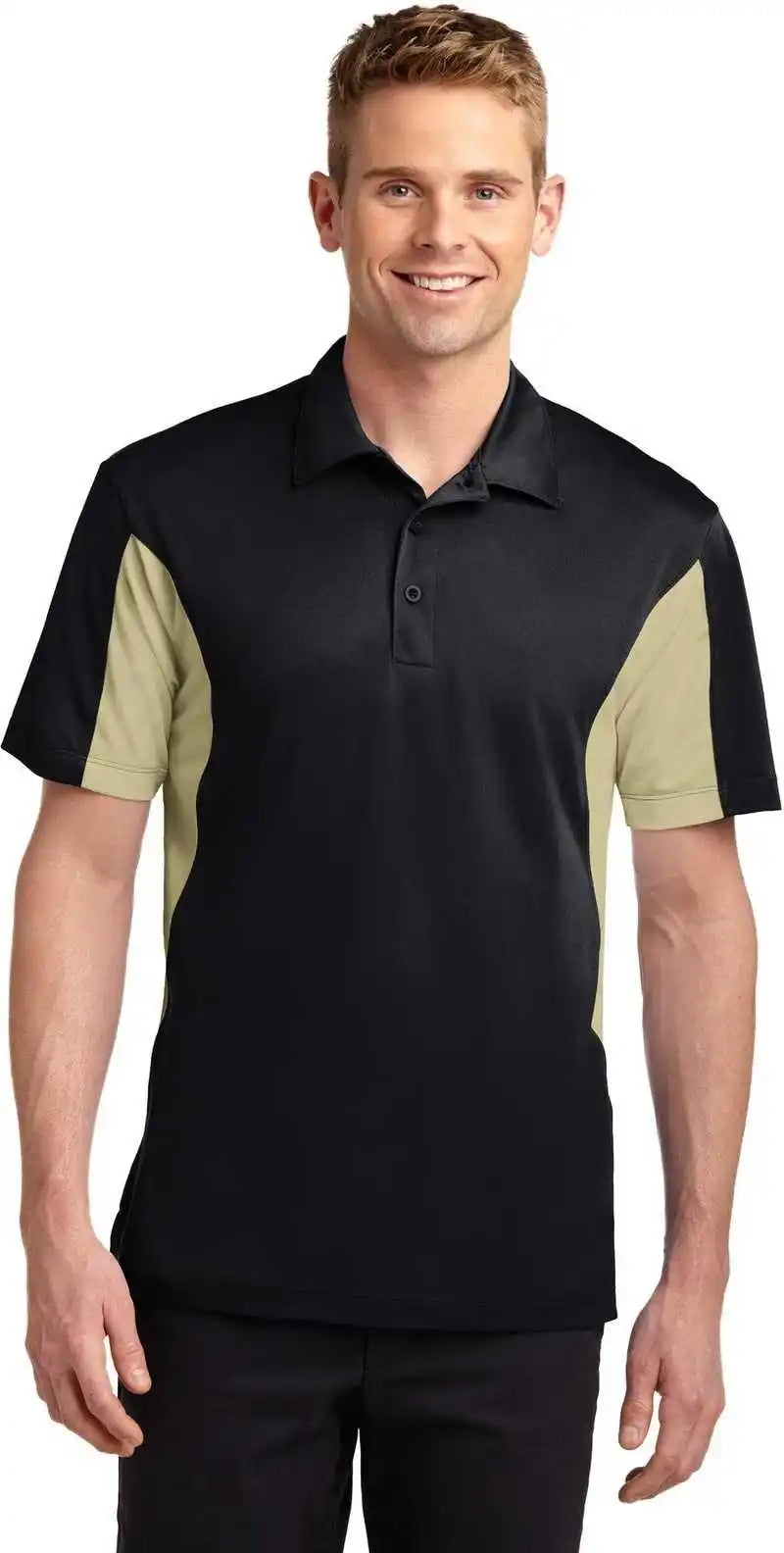 Sport-tek St655 Side Blocked Micropique Sport-wick Polo - Black Vegas Gold