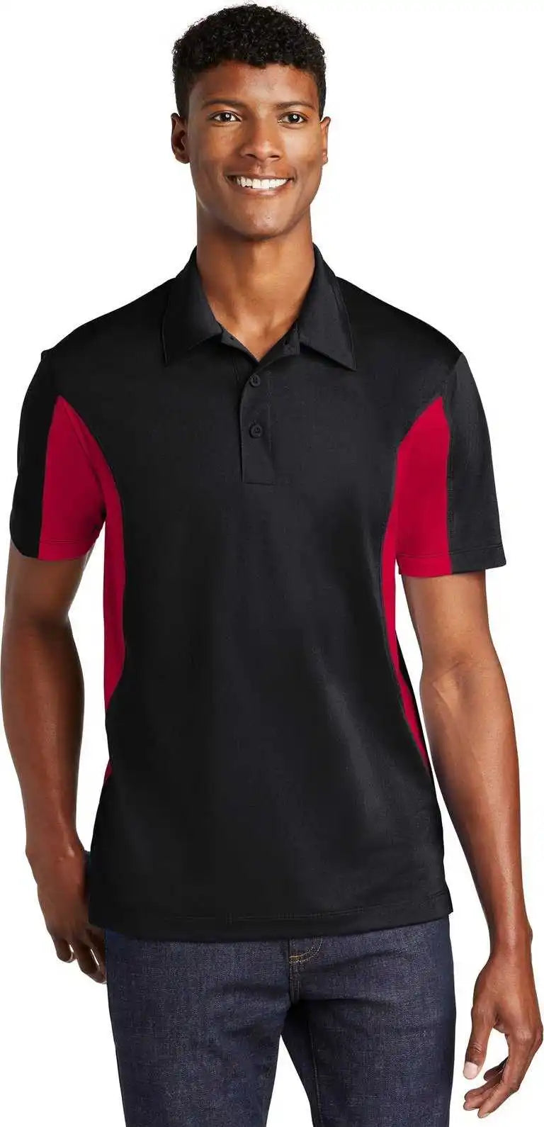 Sport Tek St655 Side Blocked Micropique Wick Polo Blk/dpred