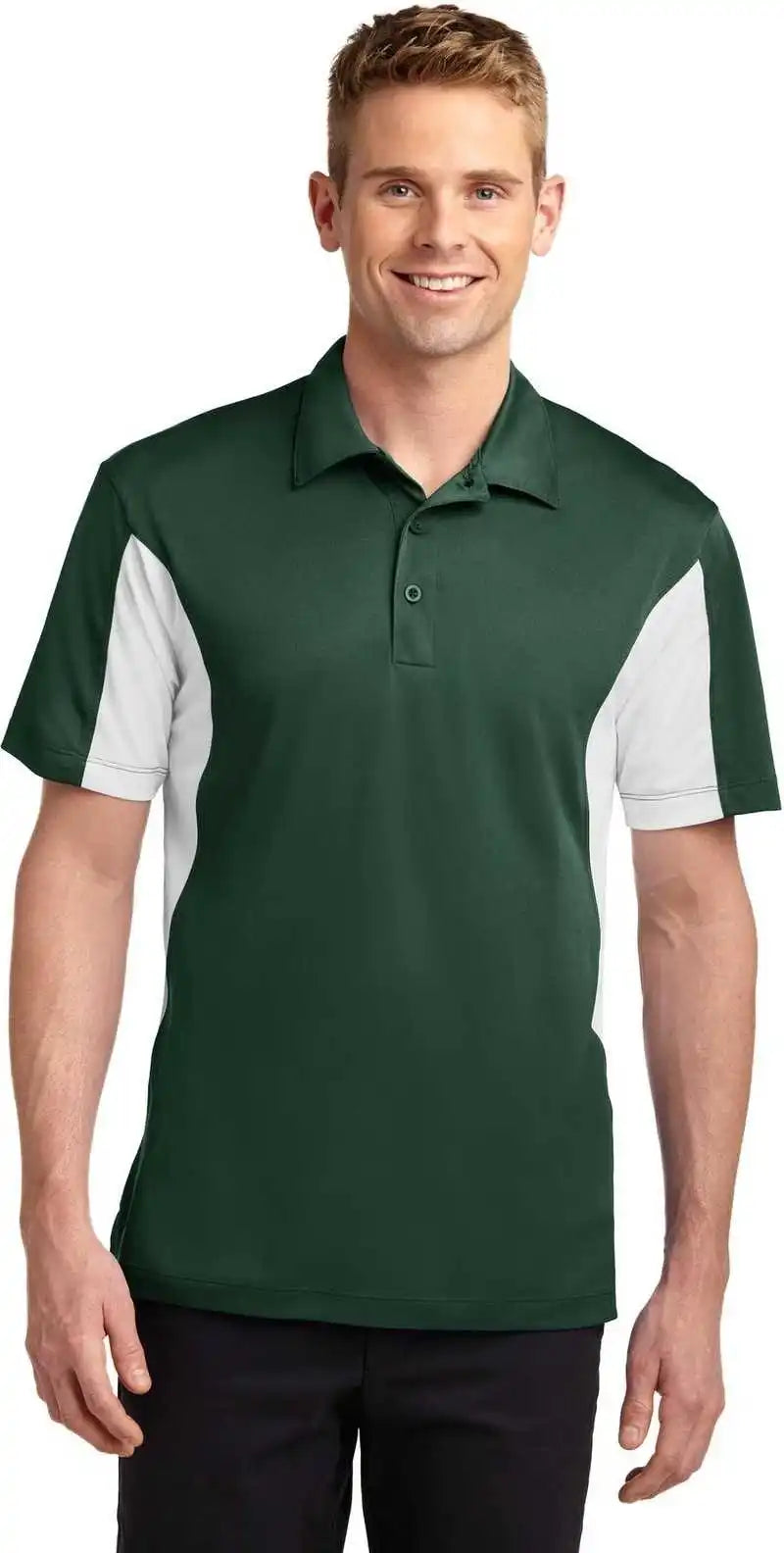 Sport Tek St655 Side Blocked Micropique Wick Polo Forest Green White