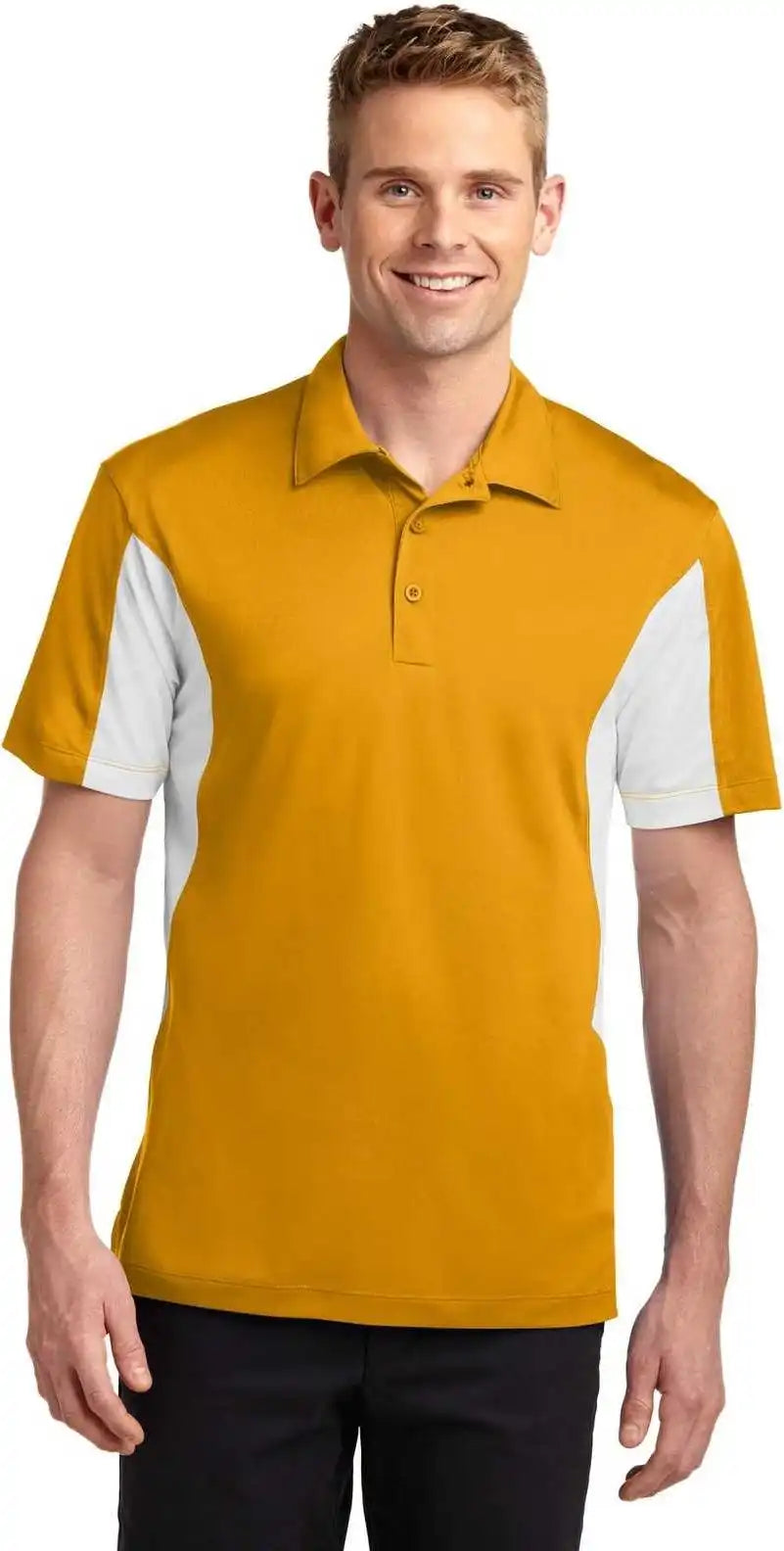 Sport Tek St655 Side Blocked Micropique Wick Polo Gold White