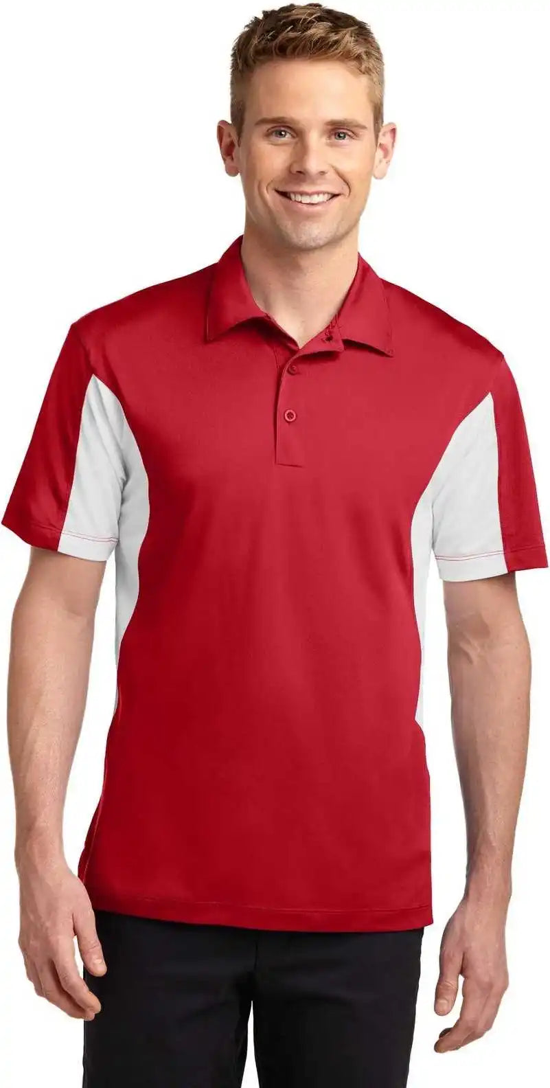 Sport Tek St655 Side Blocked Micropique Wick Polo True Red White
